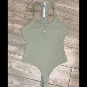 Victoria Sport Olive Ribbed Racerback Bodysuit
